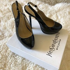 YSL platform black patent heels
